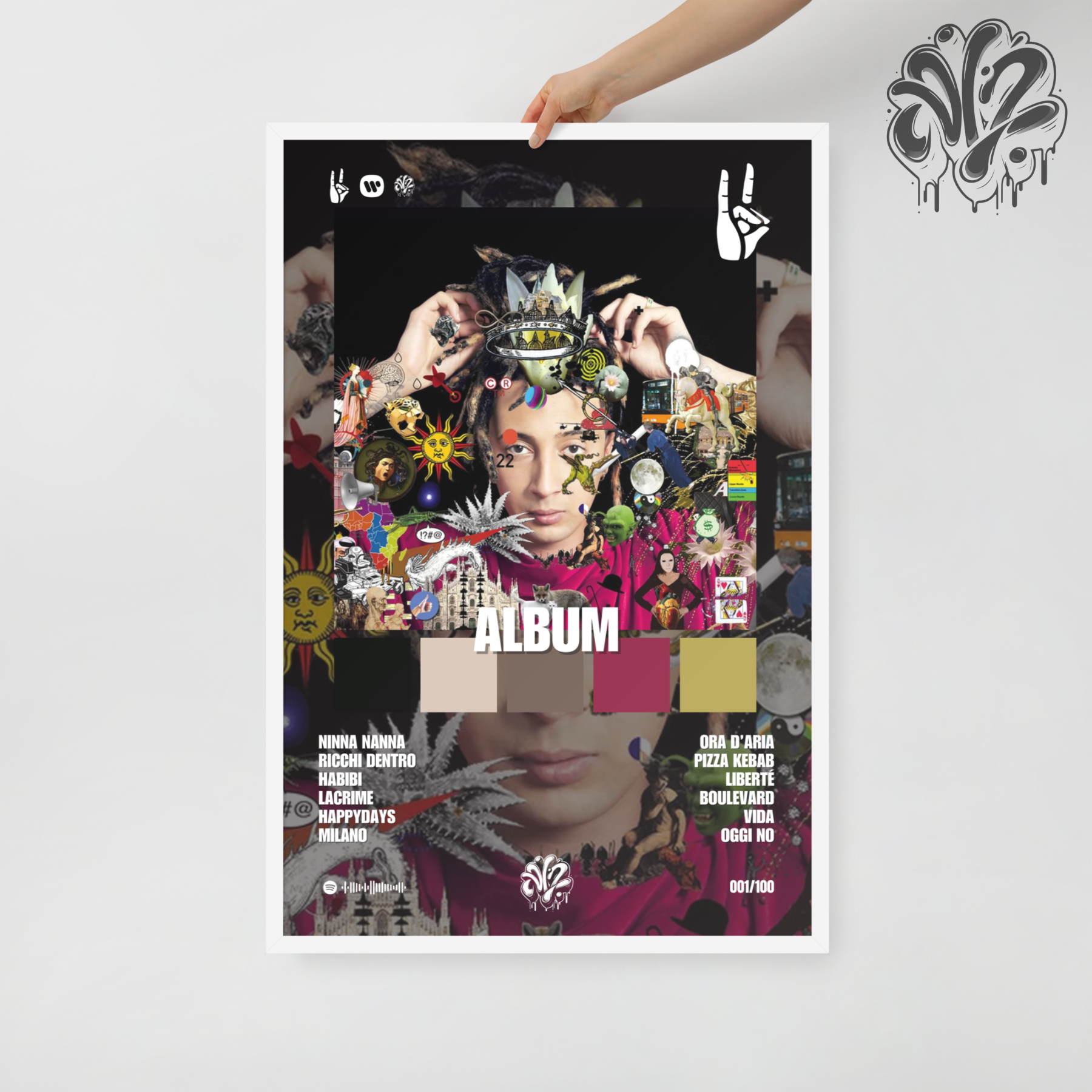 album di ghali - Poster in A3 con cornice pronto da appendere