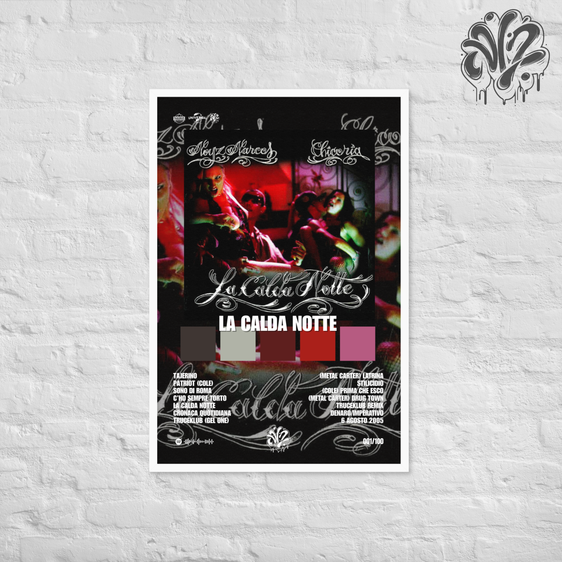La calda notte di Noyz Narcos & Chicoria - Poster in A3 con cornice pronto da appendere