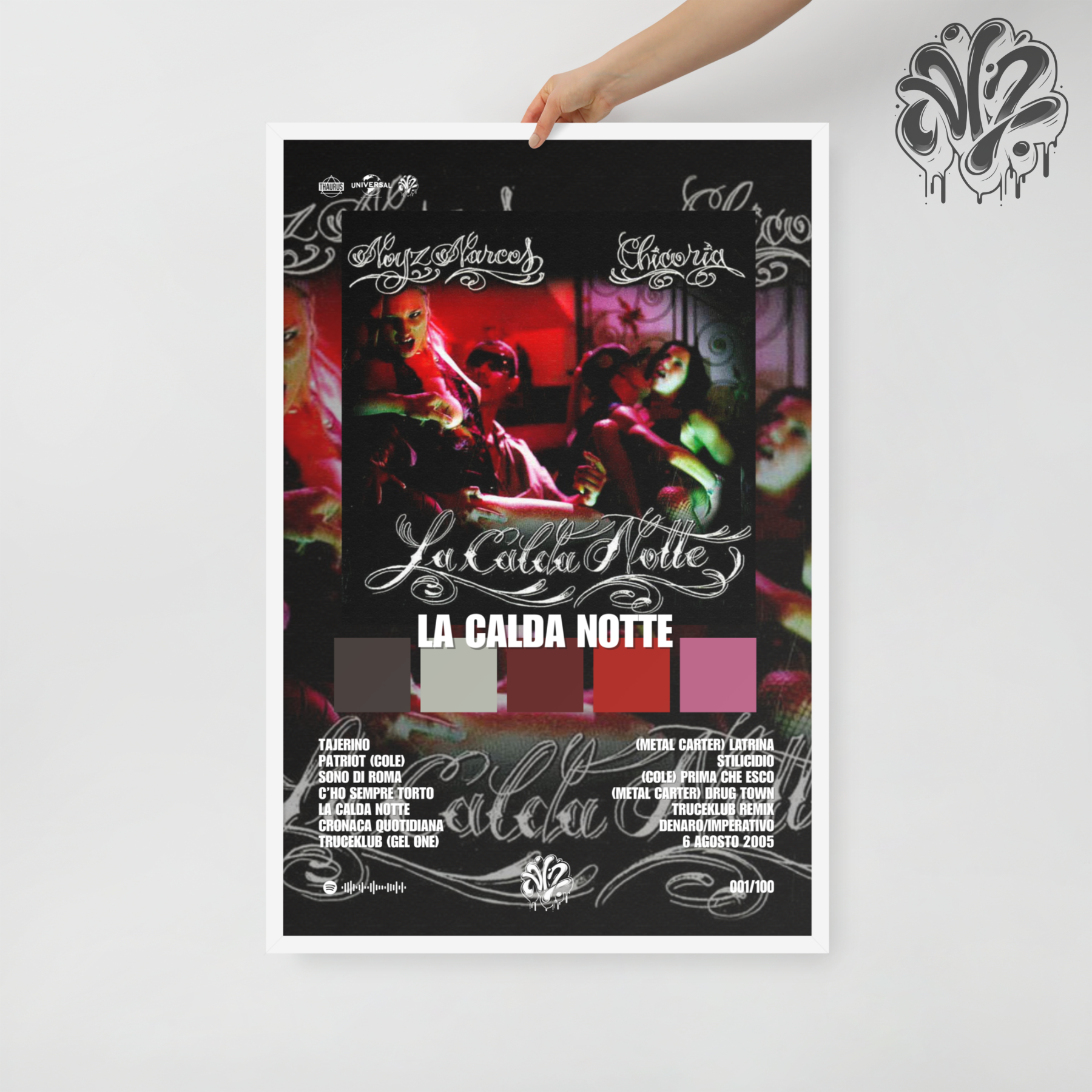 La calda notte di Noyz Narcos & Chicoria - Poster in A3 con cornice pronto da appendere