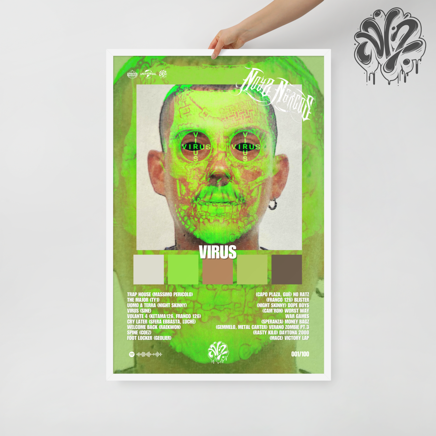 Virus di Noyz Narcos - Poster in A3 con cornice pronto da appendere