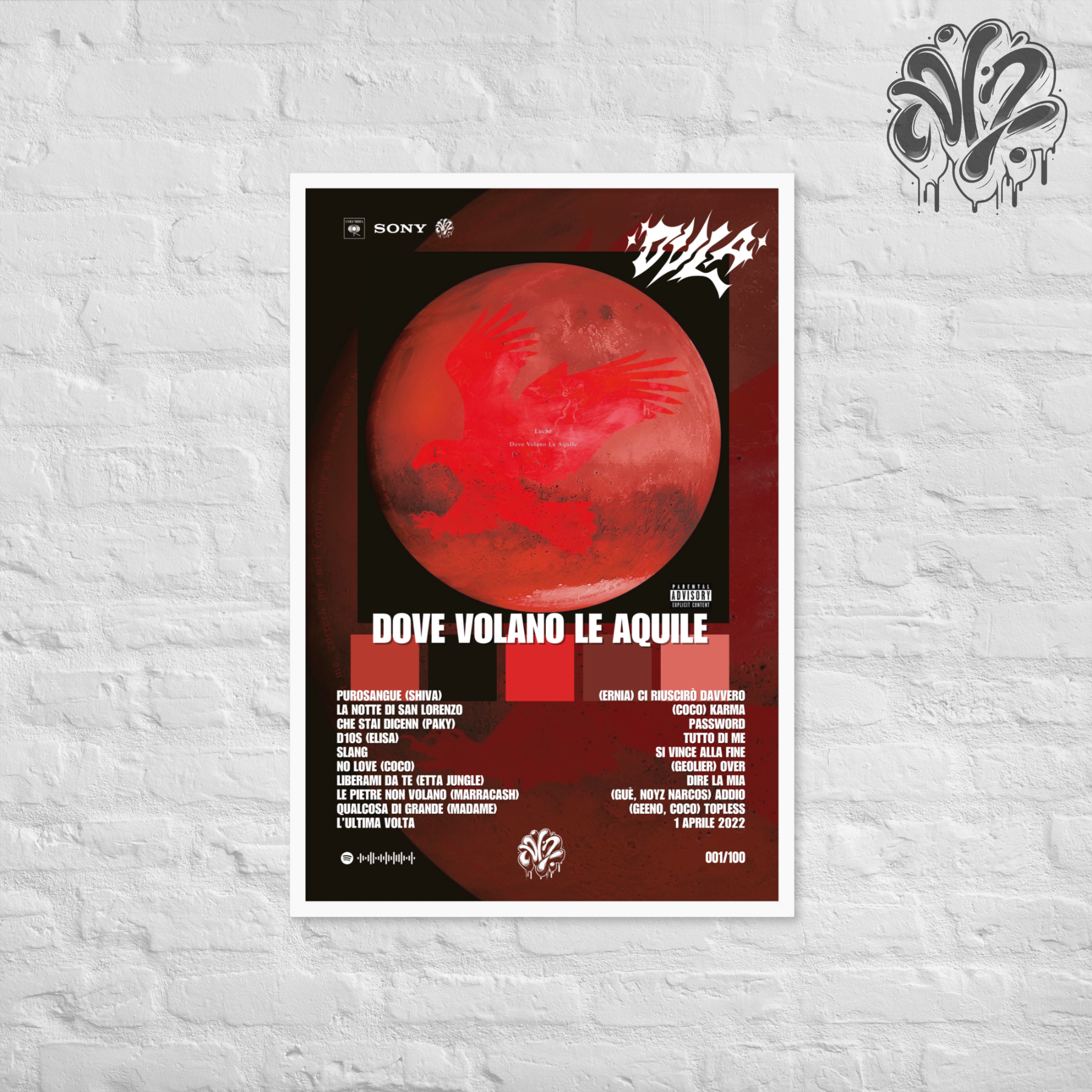 Dove volano le aquile di Luchè - Poster in A3 con cornice pronto da appendere