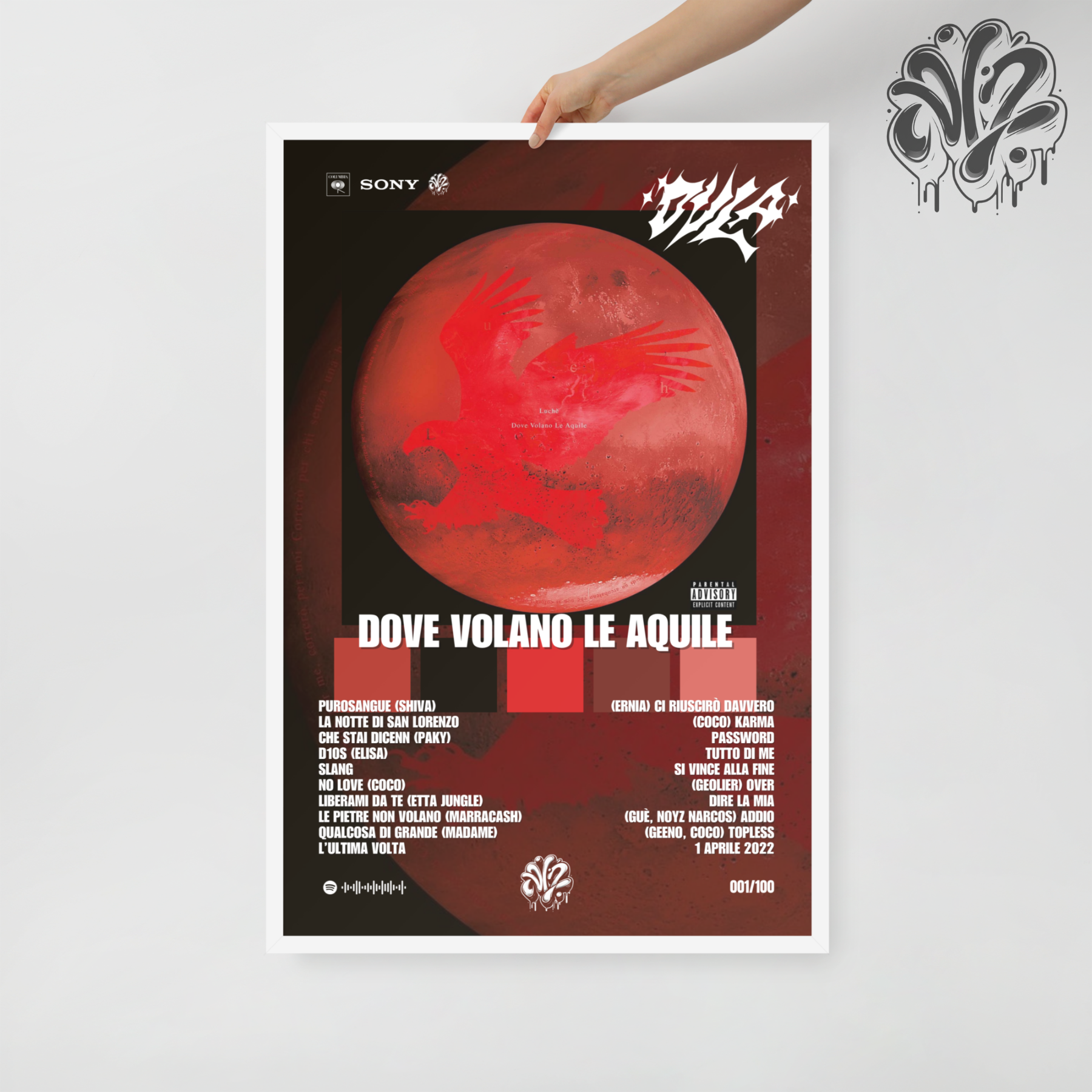 Dove volano le aquile di Luchè - Poster in A3 con cornice pronto da appendere