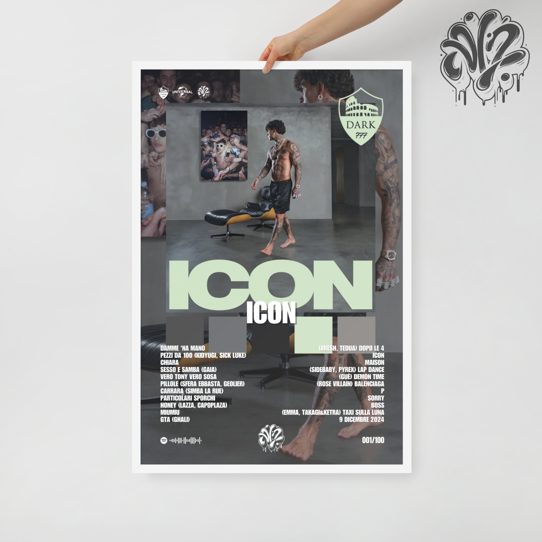 Icon di Tony Effe - Poster in A3 con cornice pronto da appendere