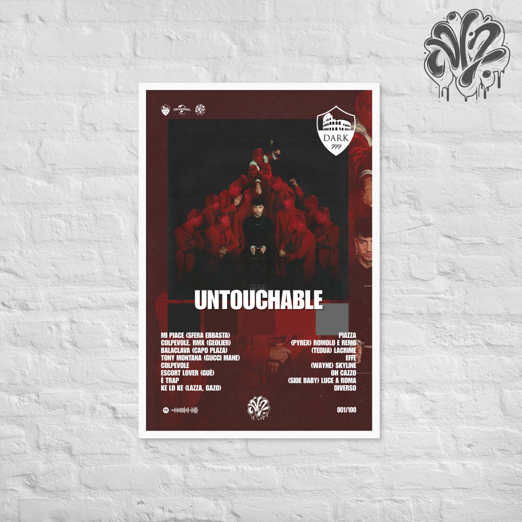 Untouchable di Tony Effe - Poster in A3 con cornice pronto da appendere
