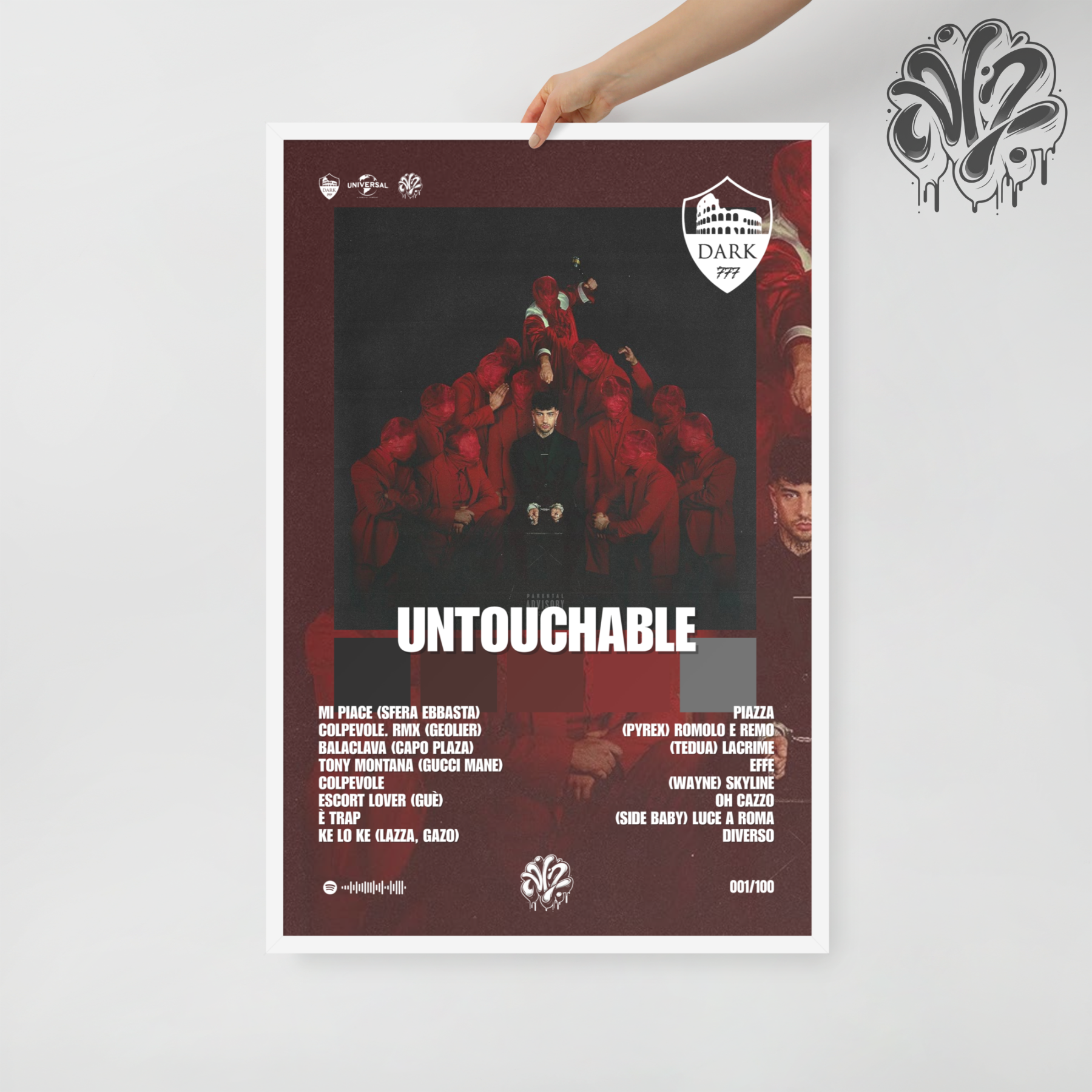Untouchable di Tony Effe - Poster in A3 con cornice pronto da appendere