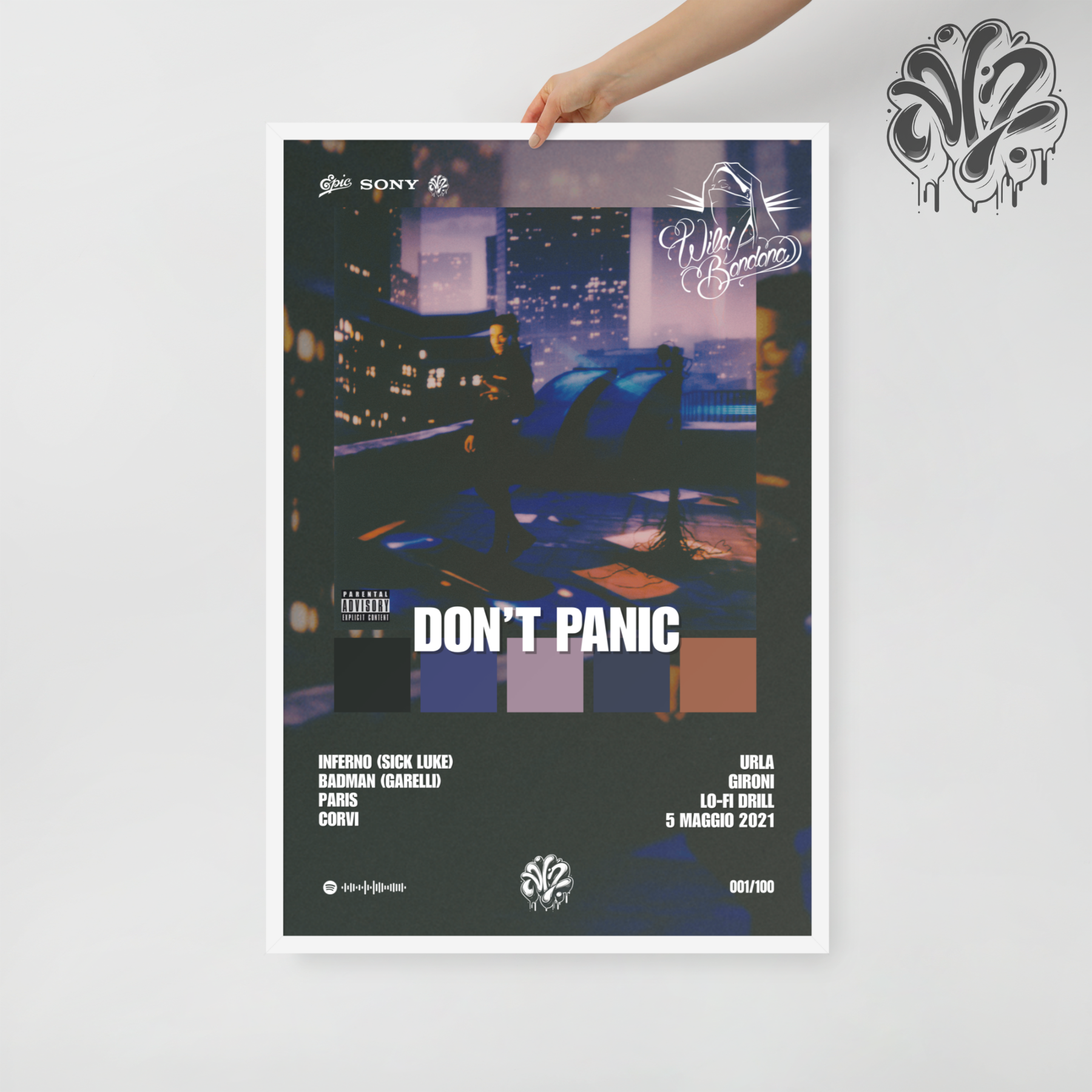 Don't panic di Tedua - Poster in A3 con cornice pronto da appendere