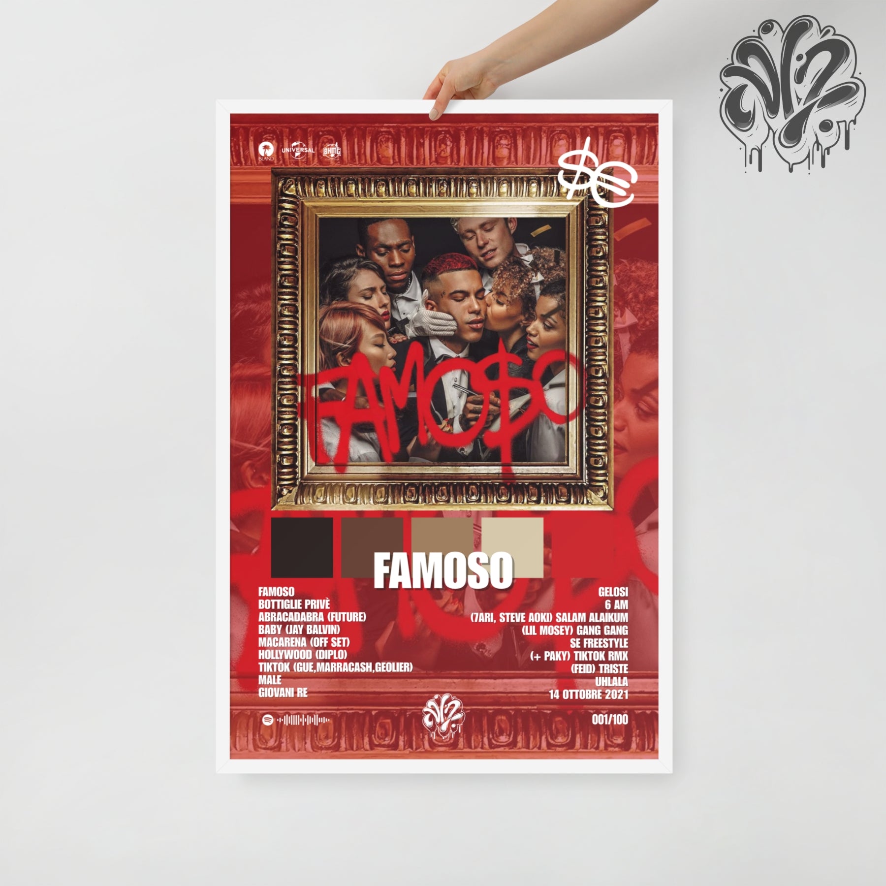 Famoso di Sfera Ebbasta - Poster in A3 con cornice pronto da appendere