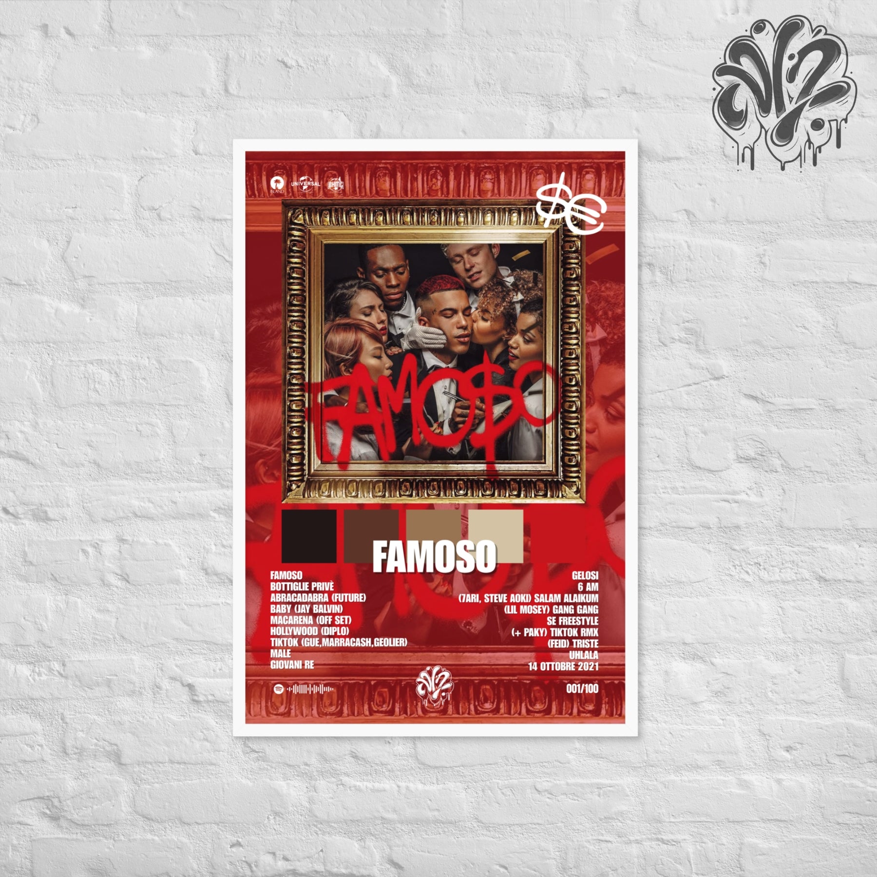 Famoso di Sfera Ebbasta - Poster in A3 con cornice pronto da appendere