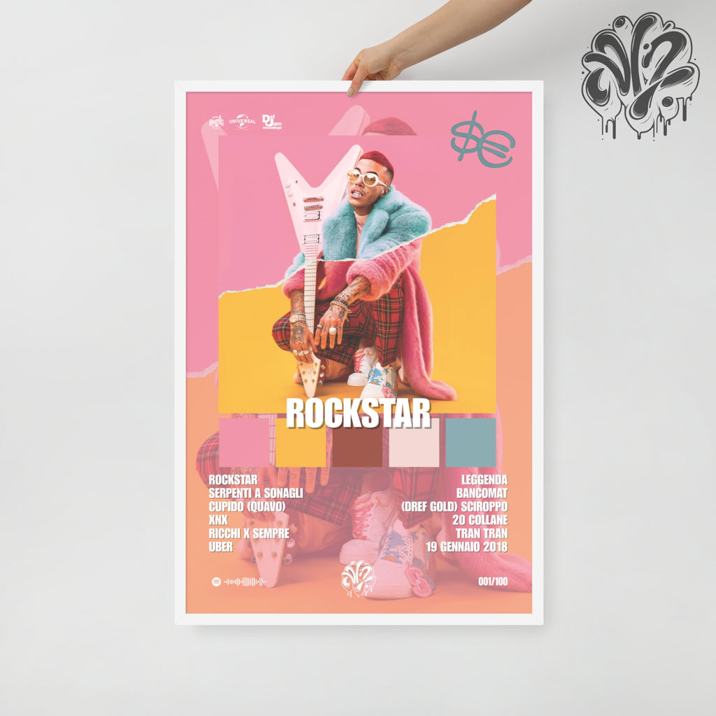 Rockstar di Sfera Ebbasta - Poster in A3 con cornice pronto da appendere