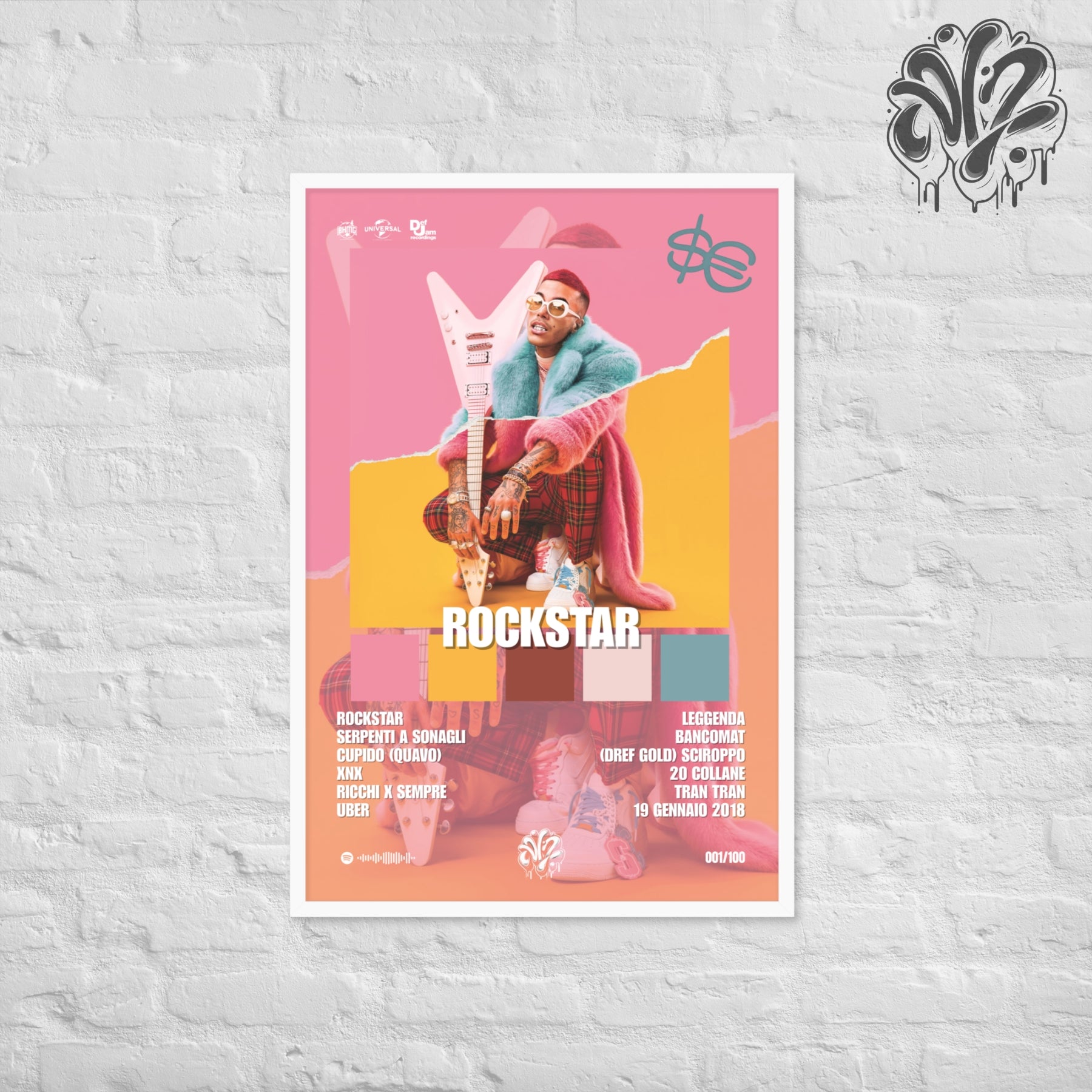 Rockstar di Sfera Ebbasta - Poster in A3 con cornice pronto da appendere