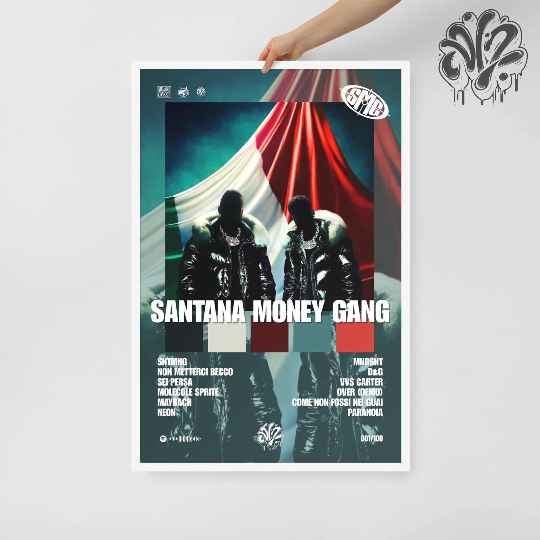 Santana Money Gang di Sfera Ebbasta - Poster in A3 con cornice pronto da appendere