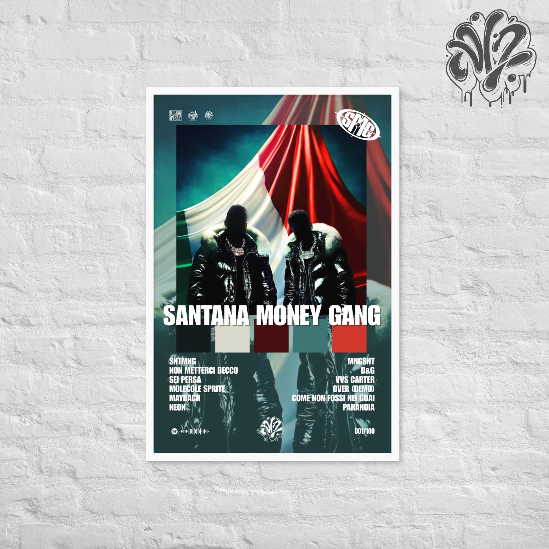 Santana Money Gang di Sfera Ebbasta - Poster in A3 con cornice pronto da appendere