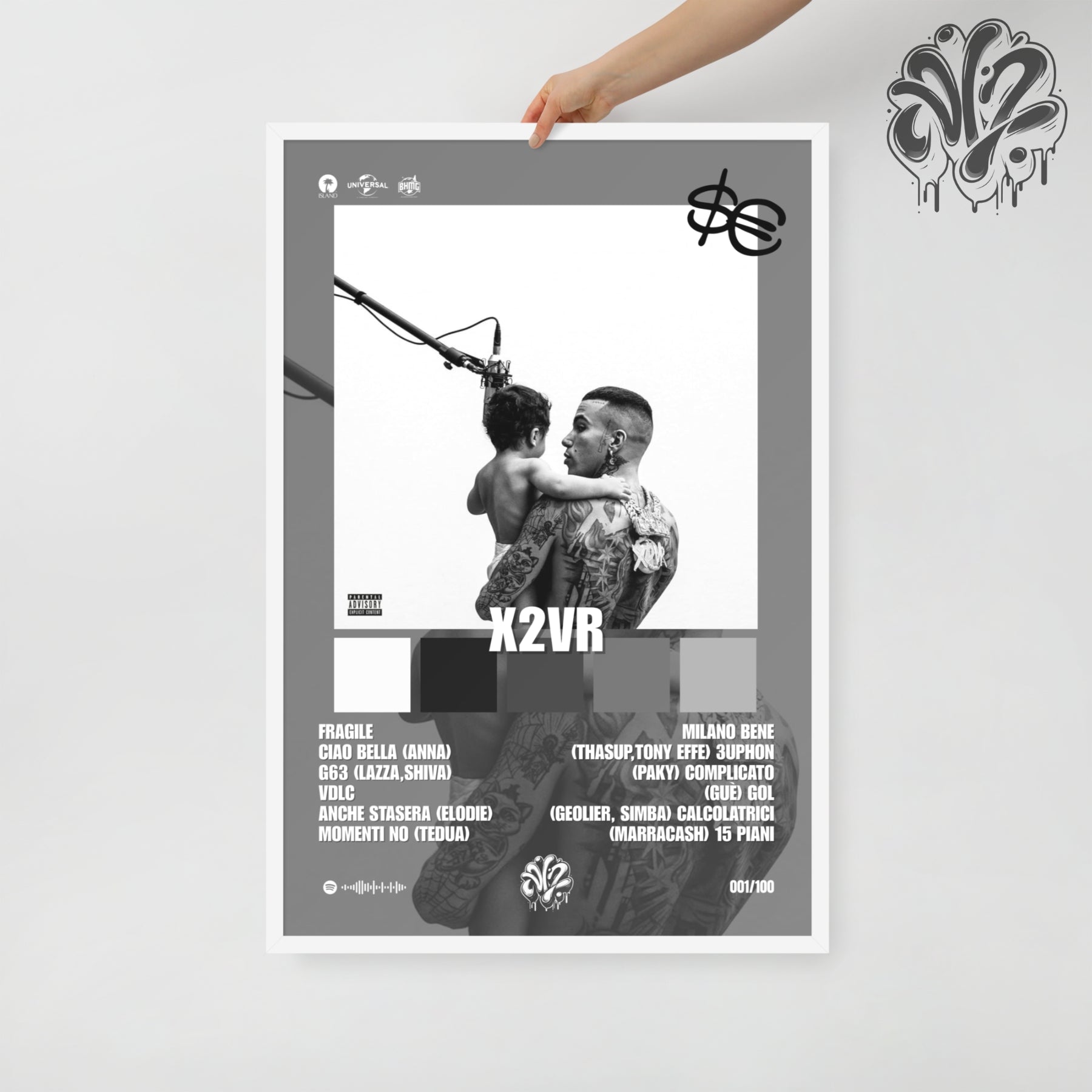 X2VR di Sfera Ebbasta - Poster in A3 con cornice pronto da appendere