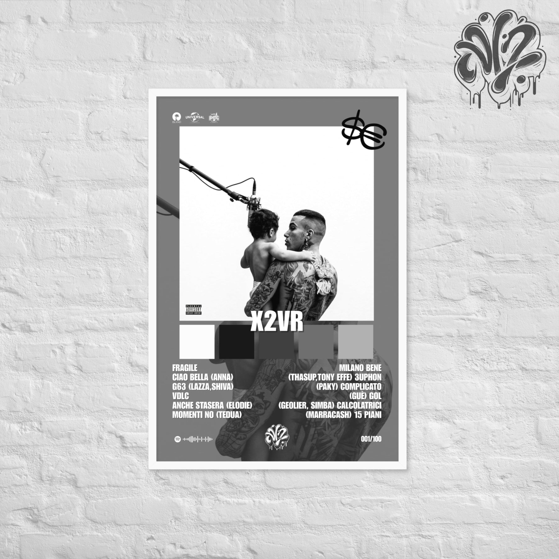 X2VR di Sfera Ebbasta - Poster in A3 con cornice pronto da appendere