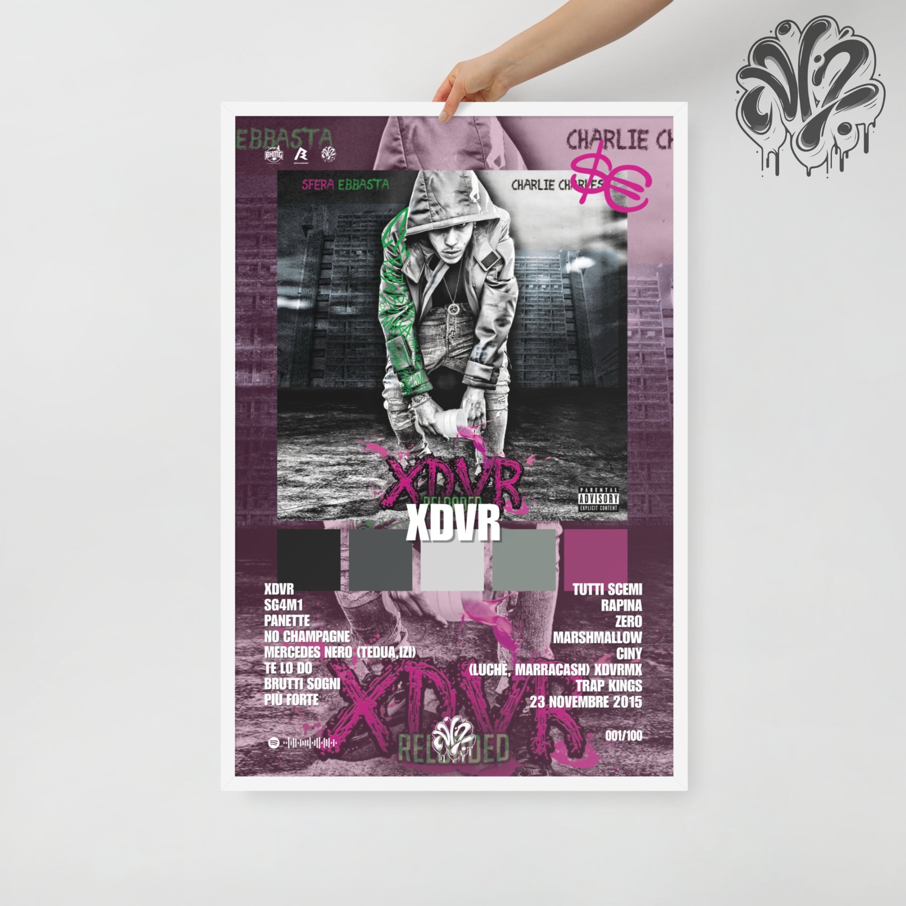 XDVR di Sfera Ebbasta - Poster in A3 con cornice pronto da appendere