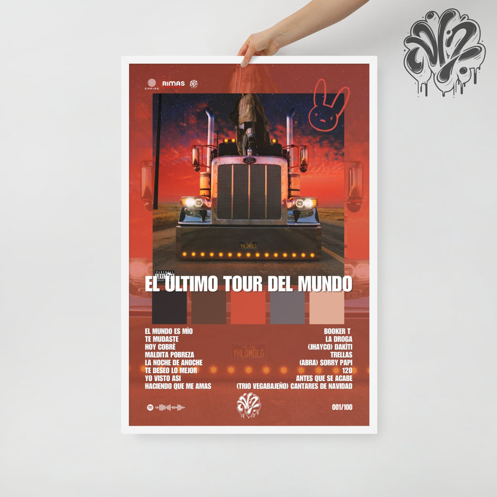 El ultimo tour del mundo di BadBunny - Poster in A3 con cornice pronto da appendere
