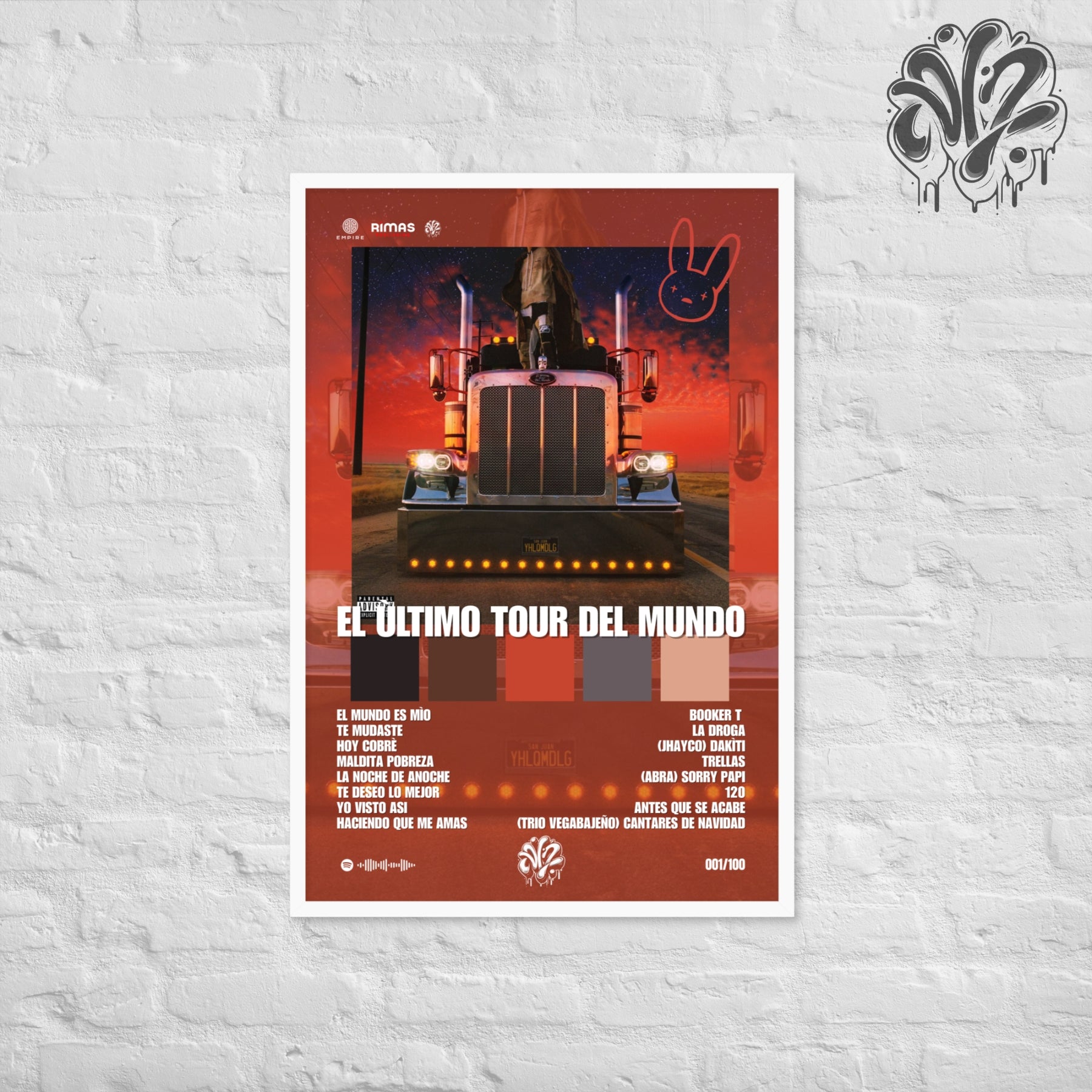 El ultimo tour del mundo di BadBunny - Poster in A3 con cornice pronto da appendere