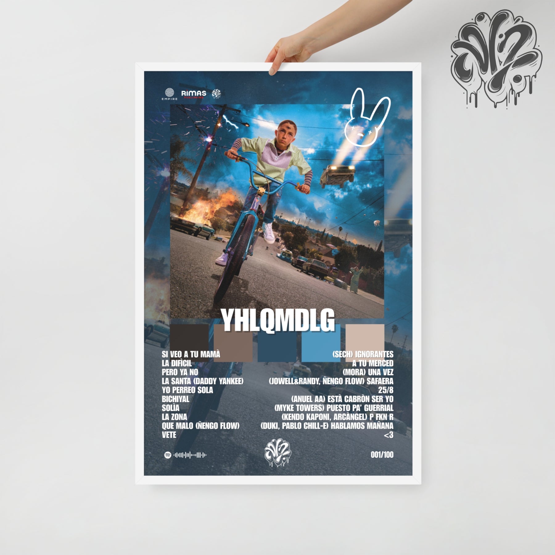 YHLQMDLG di BadBunny - Poster in A3 con cornice pronto da appendere