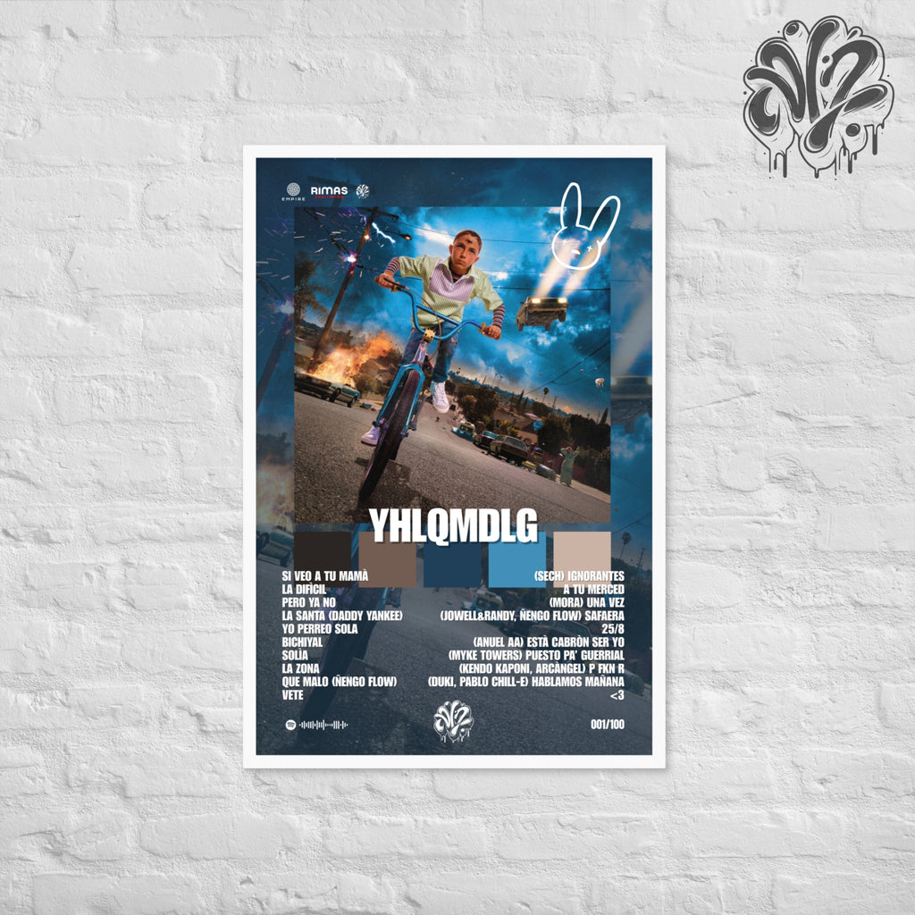 YHLQMDLG di BadBunny - Poster in A3 con cornice pronto da appendere