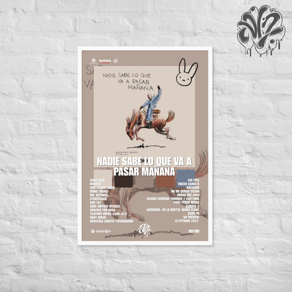 Nadie sabe lo que va a pasar manana di BadBunny - Poster in A3 con cornice pronto da appendere