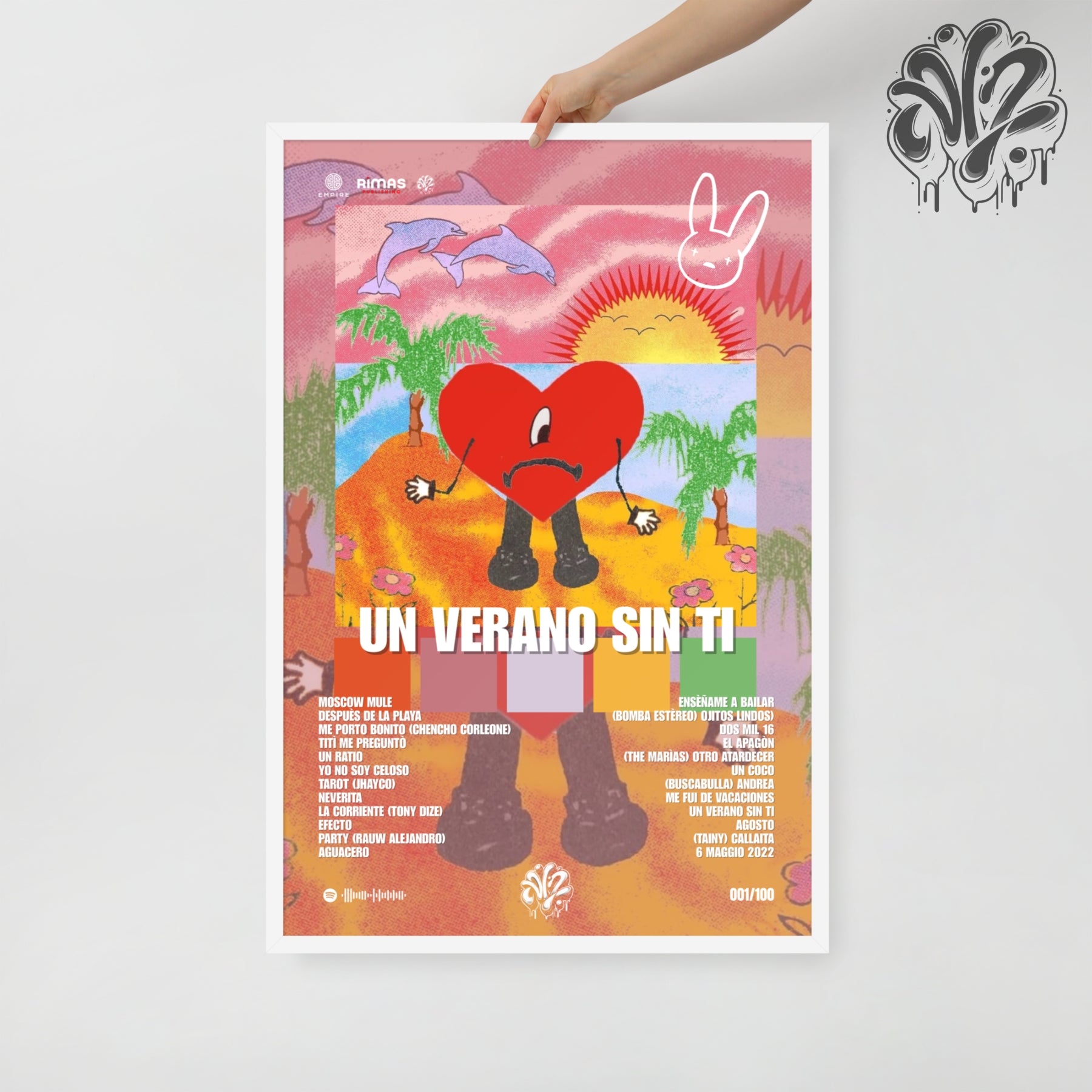 Un verano sin tì di BadBunny - Poster in A3 con cornice pronto da appendere