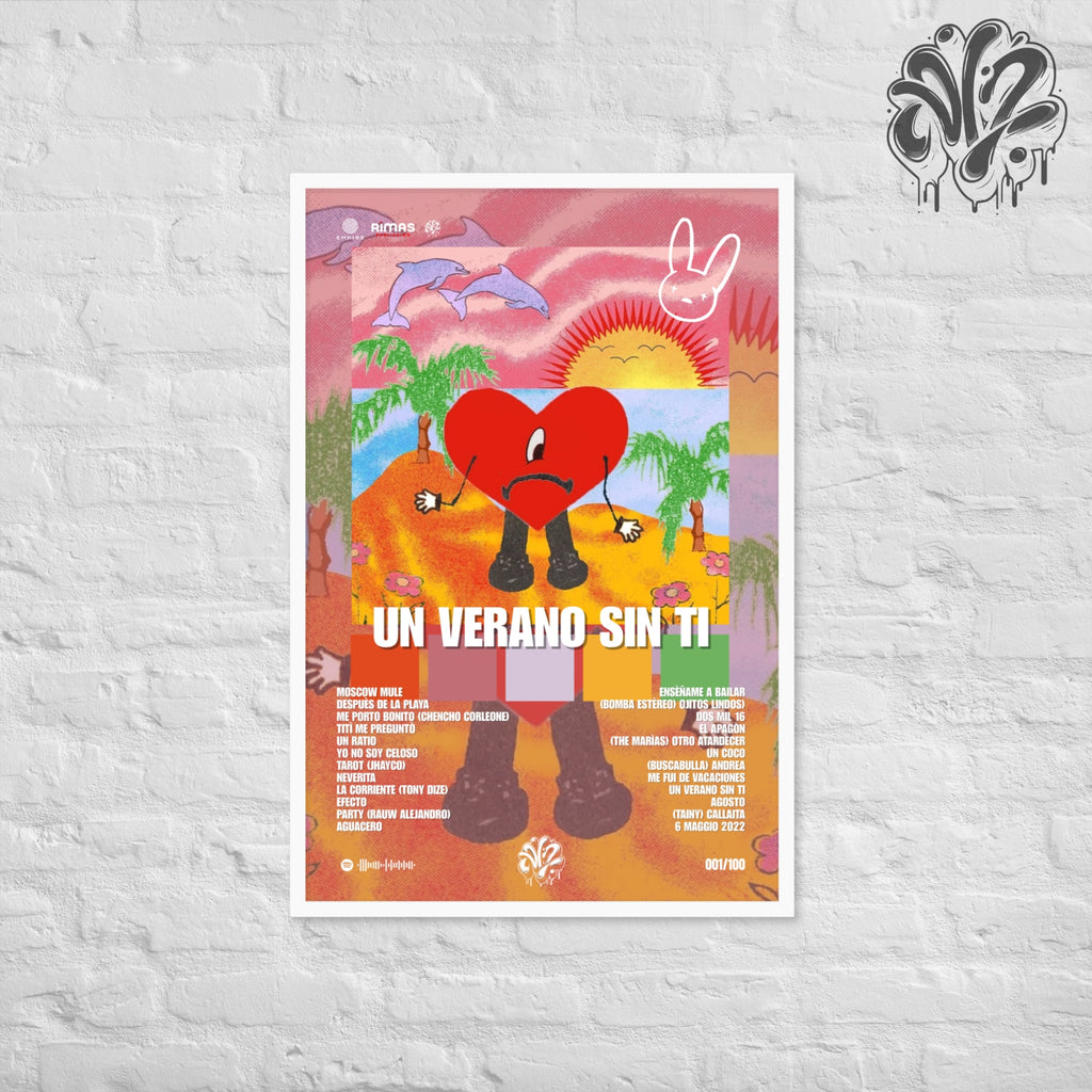 Un verano sin tì di BadBunny - Poster in A3 con cornice pronto da appendere