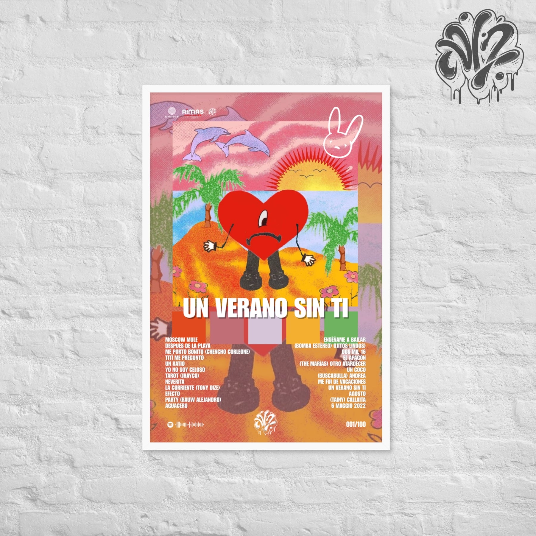 Un verano sin tì di BadBunny - Poster in A3 con cornice pronto da appendere
