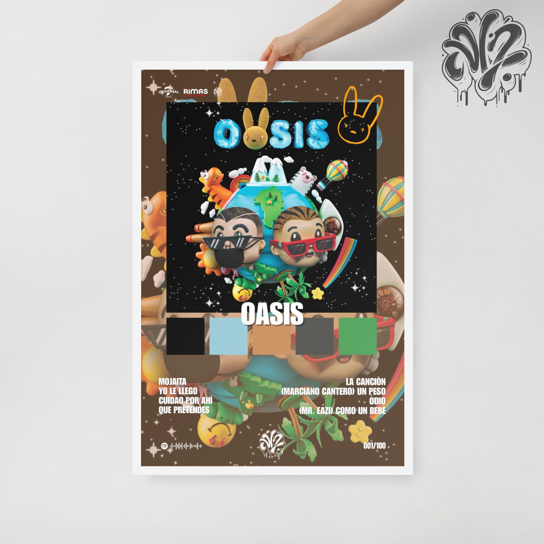 Oasis di BadBunny - Poster in A3 con cornice pronto da appendere