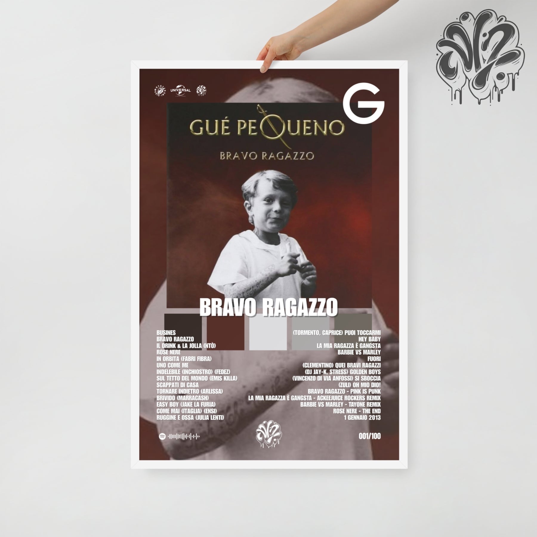 Bravo ragazzo di Guè - Poster in A3 con cornice pronto da appendere