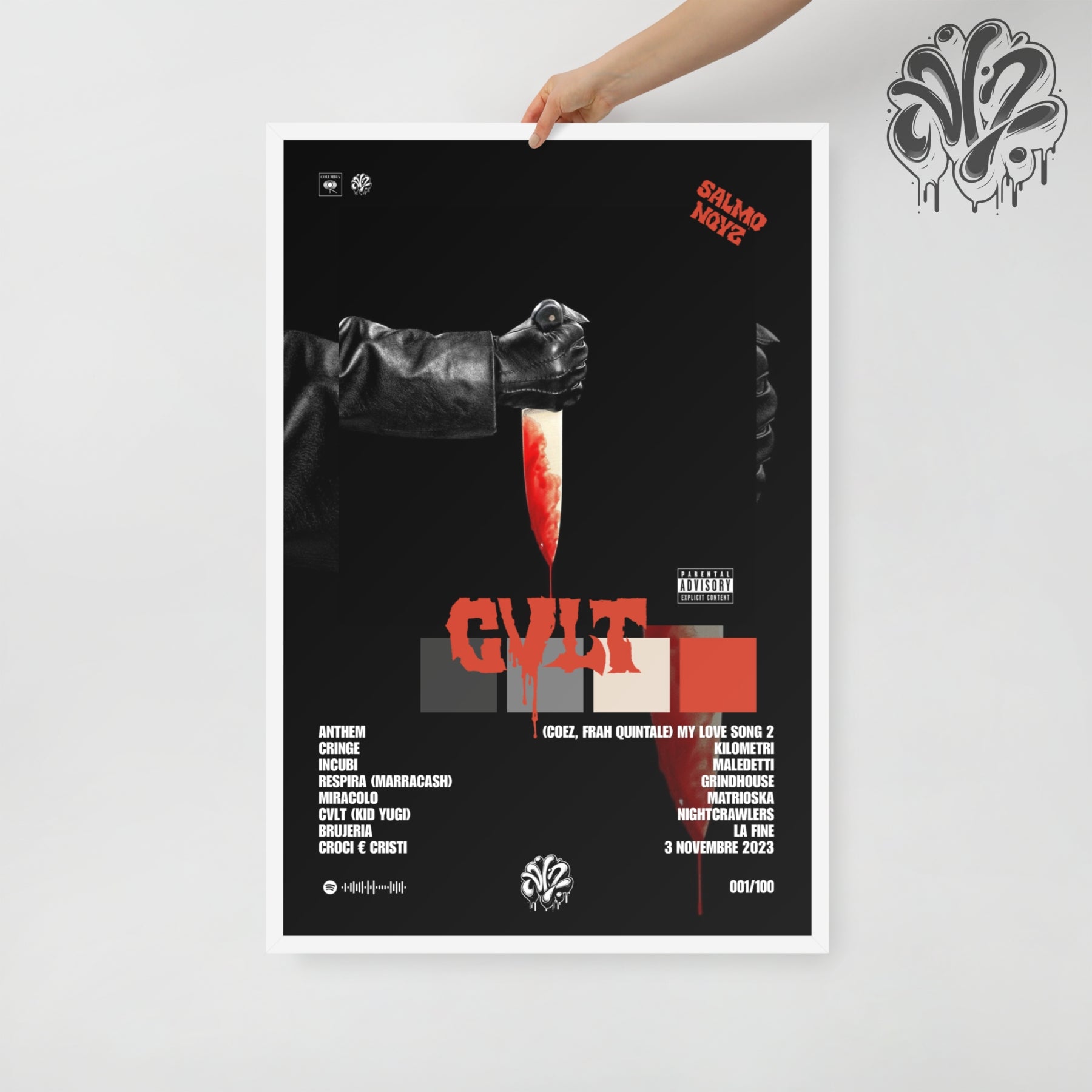 Cvlt di Salmo & Noyz Narcos - Poster in A3 con cornice pronto da appendere