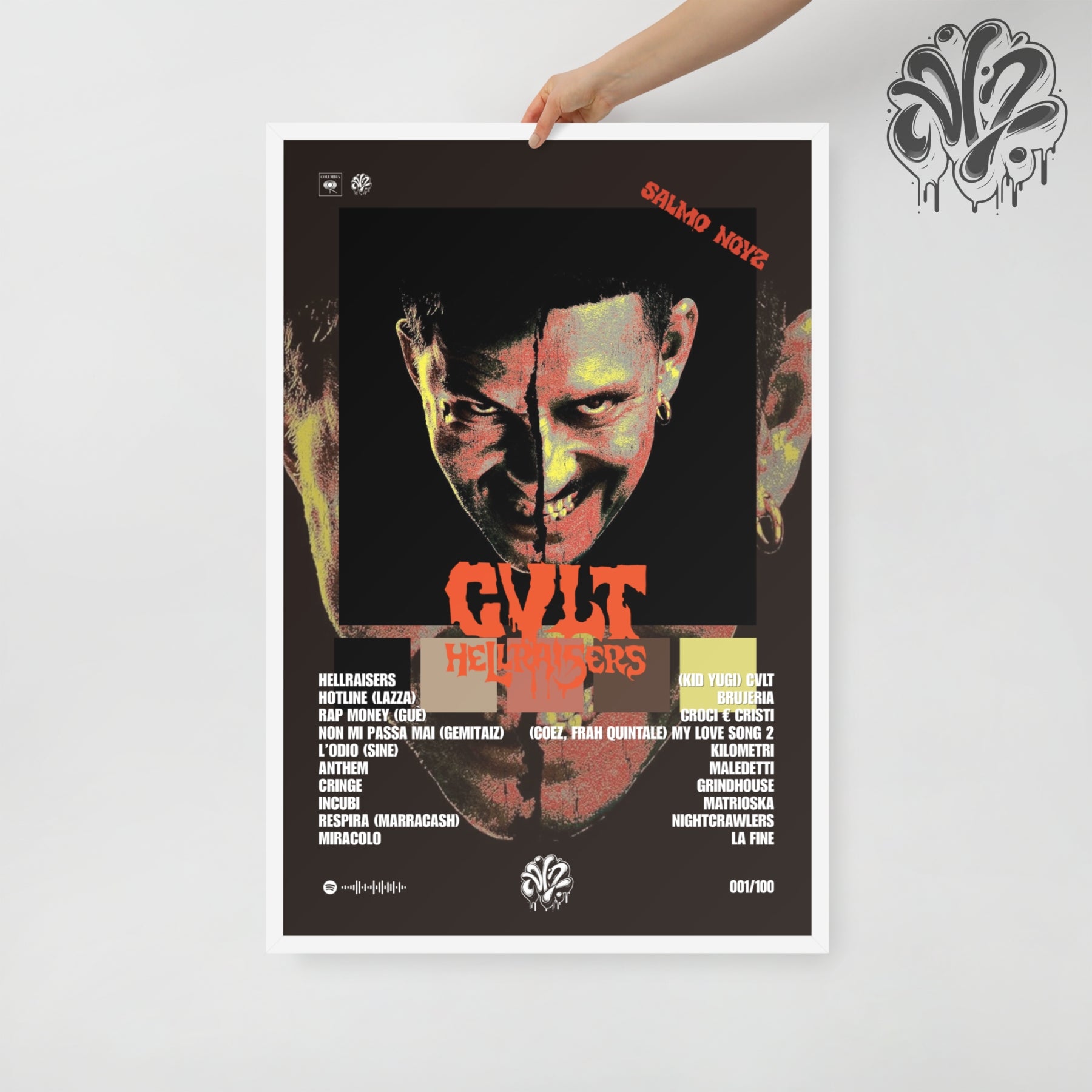 Cvlt HELLRAISERS di Salmo & Noyz Narcos - Poster in A3 con cornice pronto da appendere