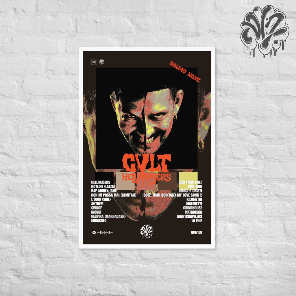 Cvlt HELLRAISERS di Salmo & Noyz Narcos - Poster in A3 con cornice pronto da appendere