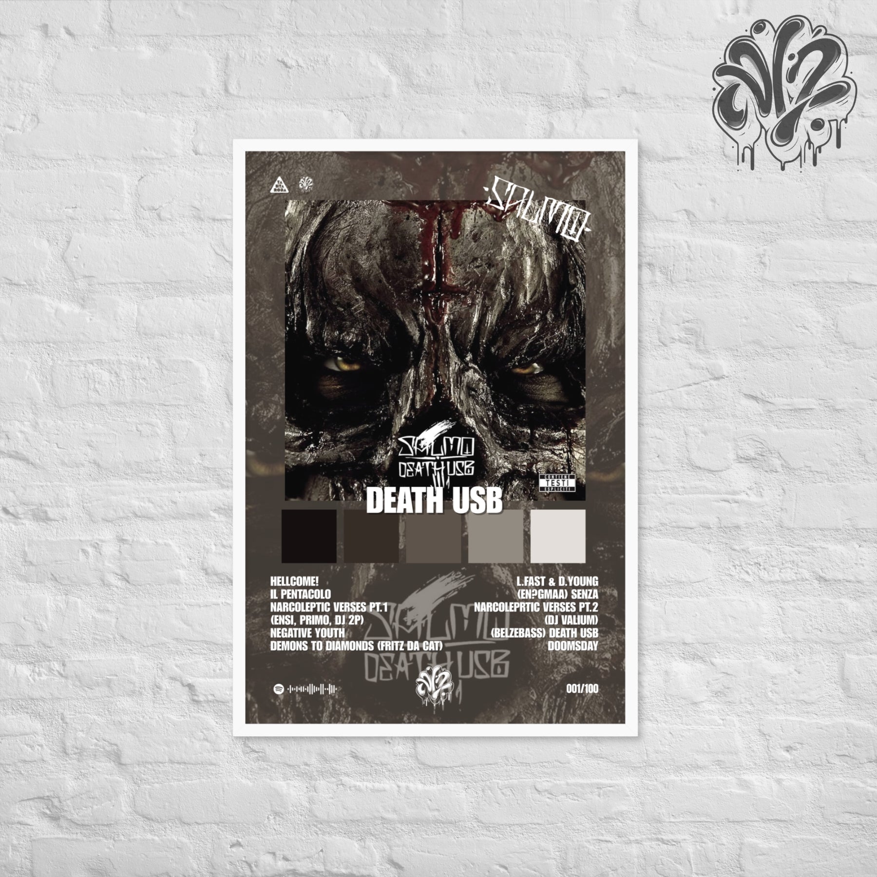 Death USB di Salmo - Poster in A3 con cornice pronto da appendere