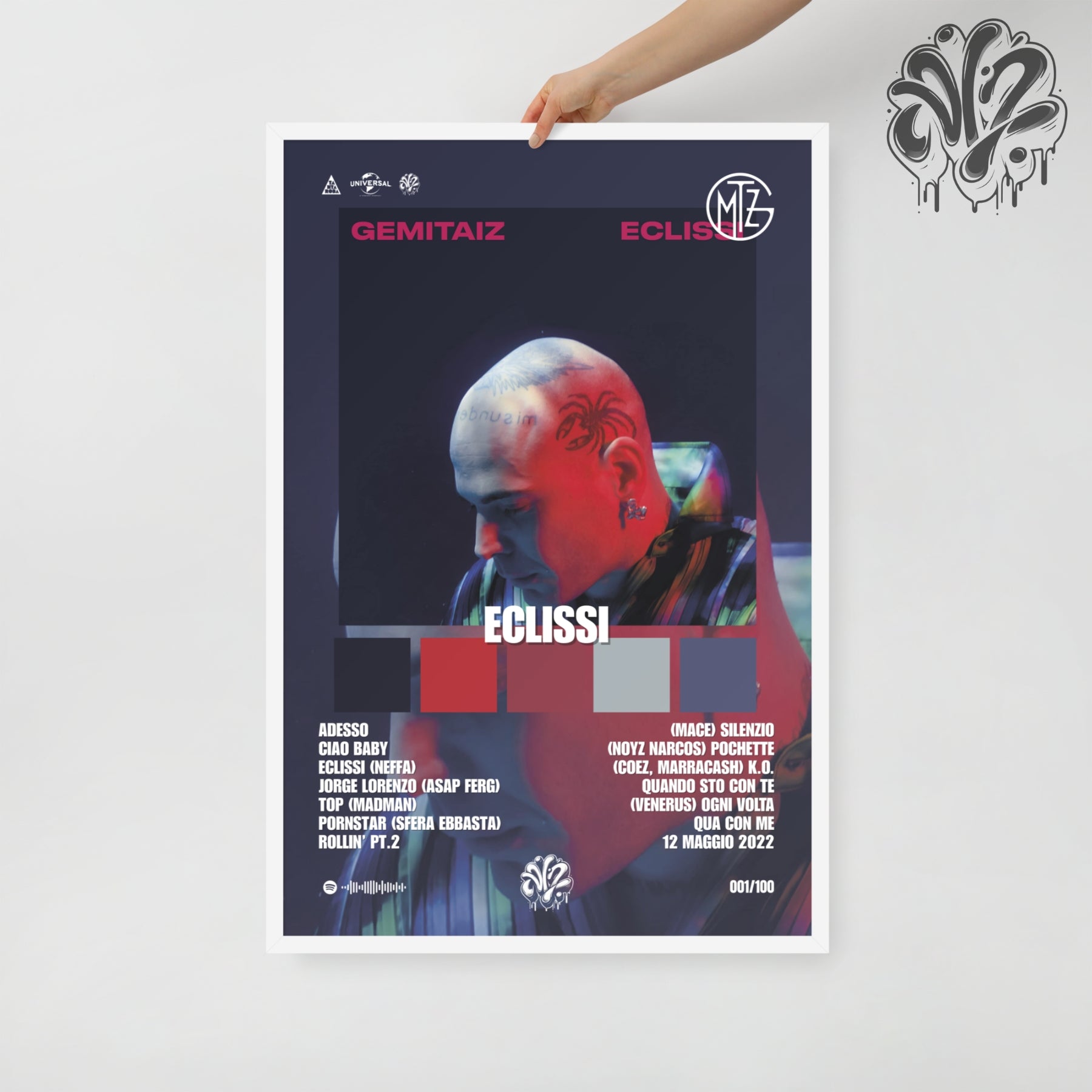 Eclissi di Gemitaiz- Poster in A3 con cornice pronto da appendere