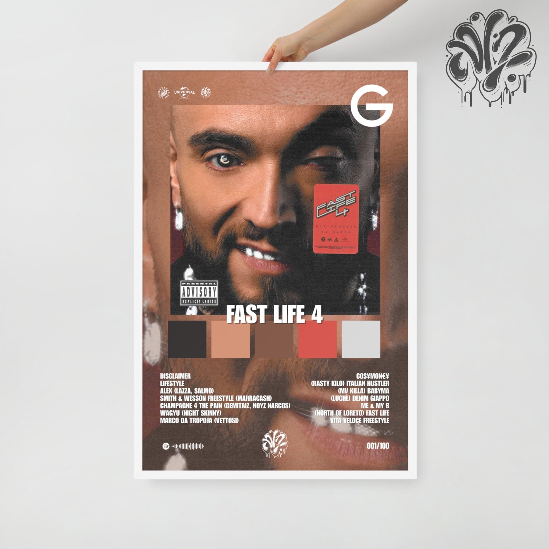 Fast Life di Guè - Poster in A3 con cornice pronto da appendere