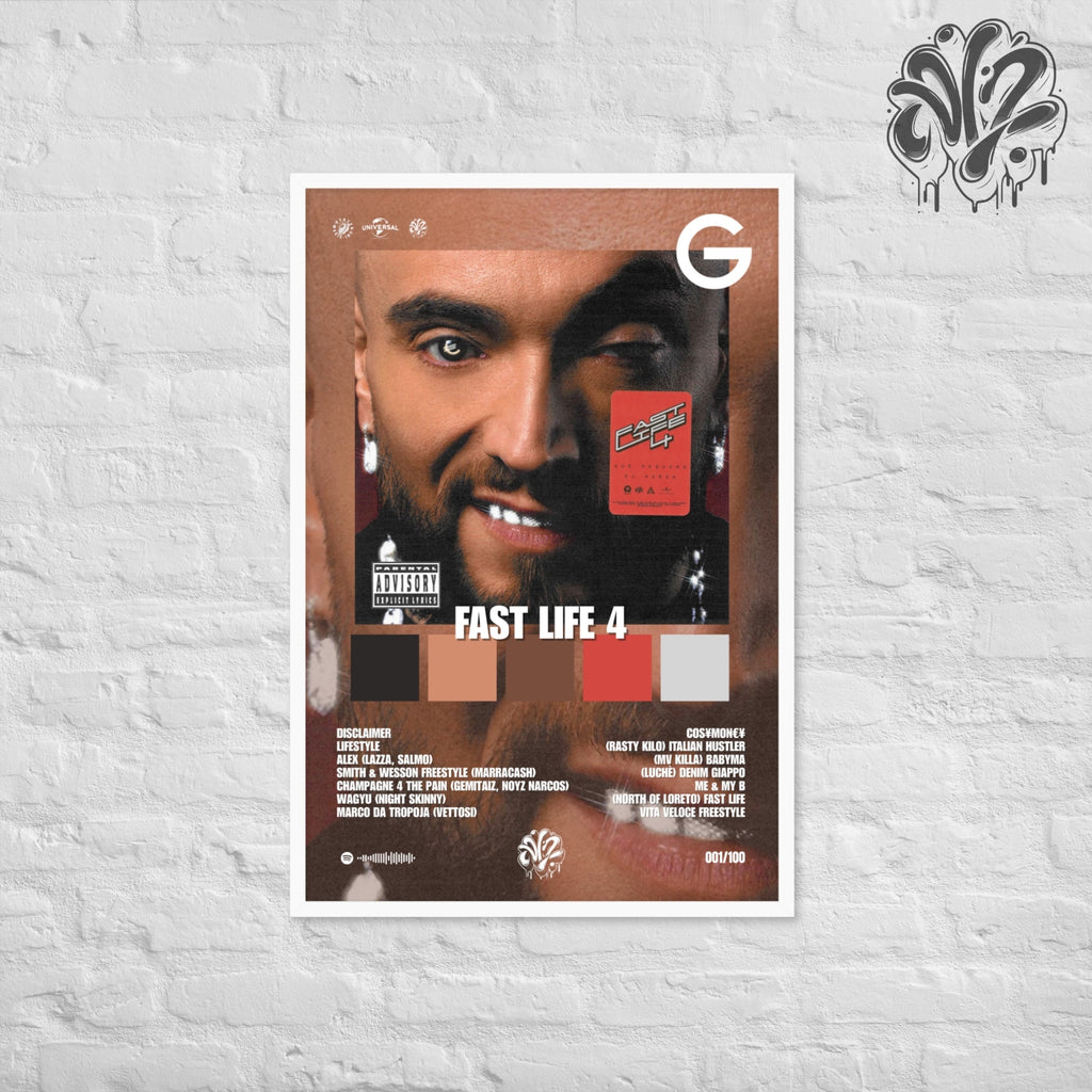 Fast Life di Guè - Poster in A3 con cornice pronto da appendere