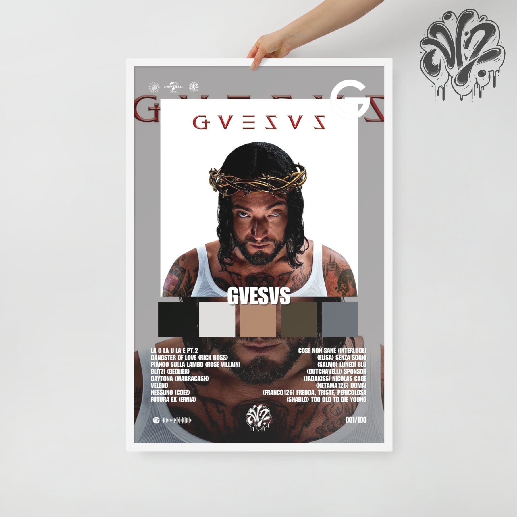 Gvesus di Guè - Poster in A3 con cornice pronto da appendere