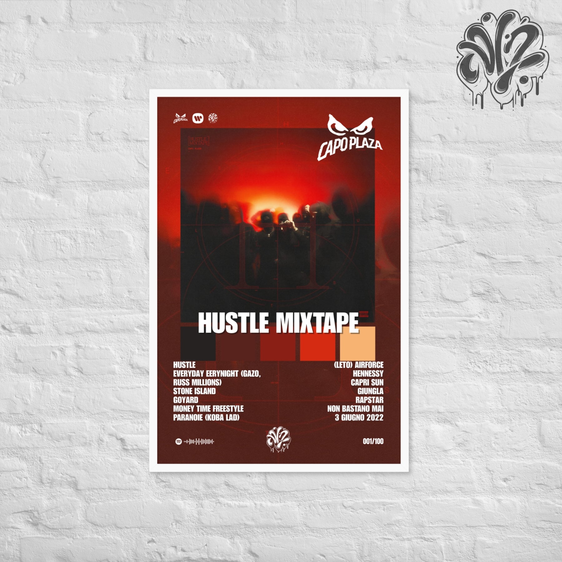 Hustle Mixtape di Capo Plaza - Poster in A3 con cornice pronto da appendere