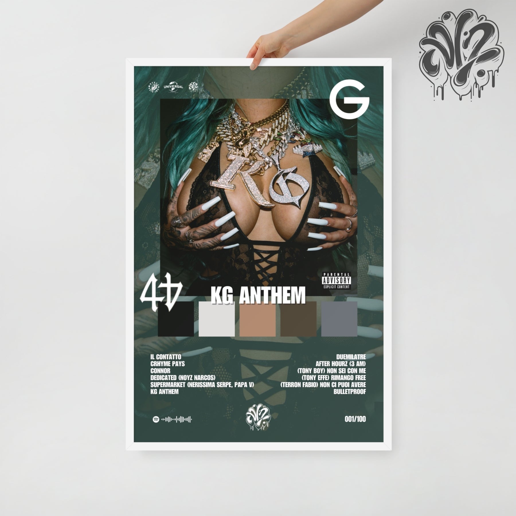 KG di Guè e RastyKilo - Poster in A3 con cornice pronto da appendere