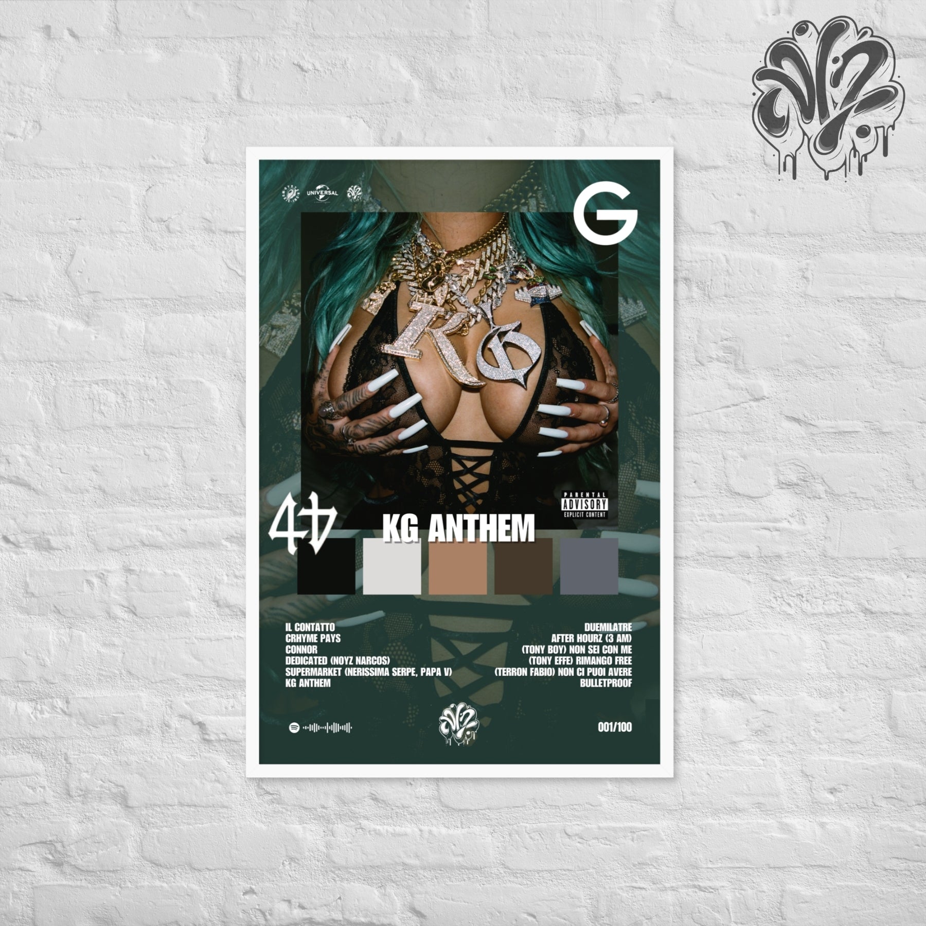 KG di Guè e RastyKilo - Poster in A3 con cornice pronto da appendere