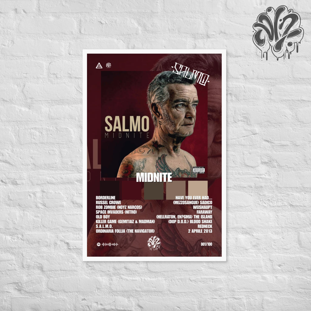 Midnite di Salmo - Poster in A3 con cornice pronto da appendere