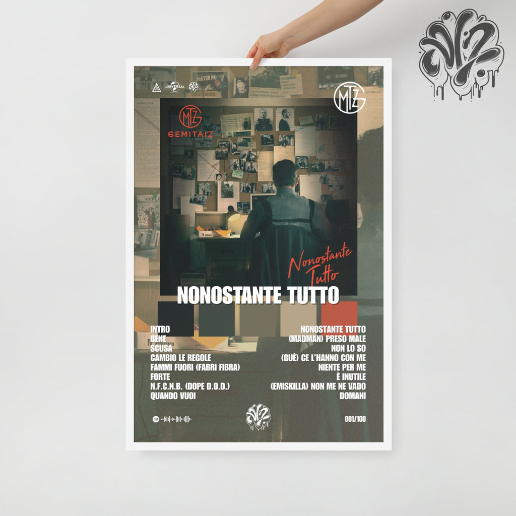 Nonostante tutto di Gemitaiz- Poster in A3 con cornice pronto da appendere
