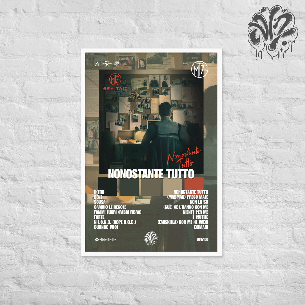 Nonostante tutto di Gemitaiz- Poster in A3 con cornice pronto da appendere