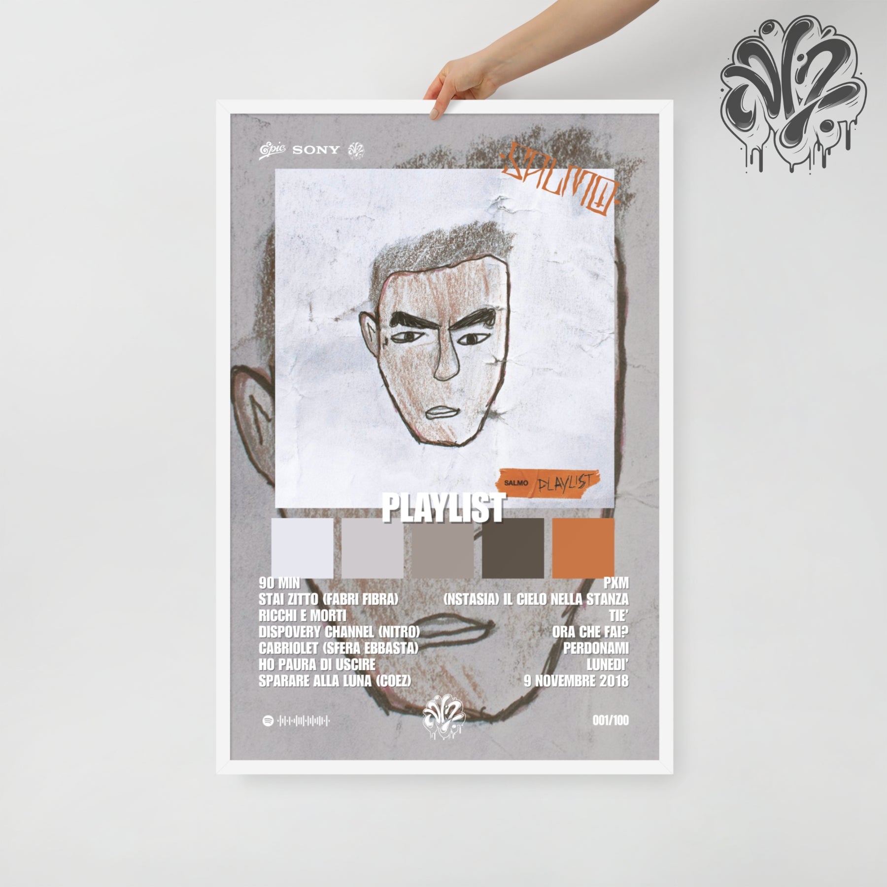 Playlist di Salmo - Poster in A3 con cornice pronto da appendere