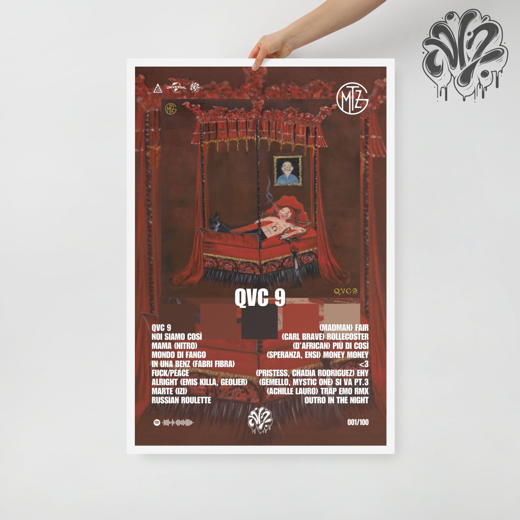 QVC9 di Gemitaiz- Poster in A3 con cornice pronto da appendere