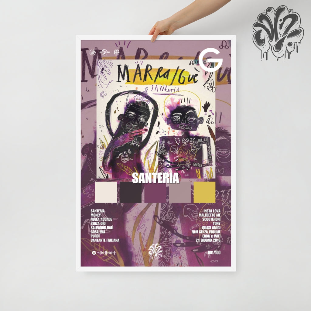 Santeria di Guè e Marracash- Poster in A3 con cornice pronto da appendere