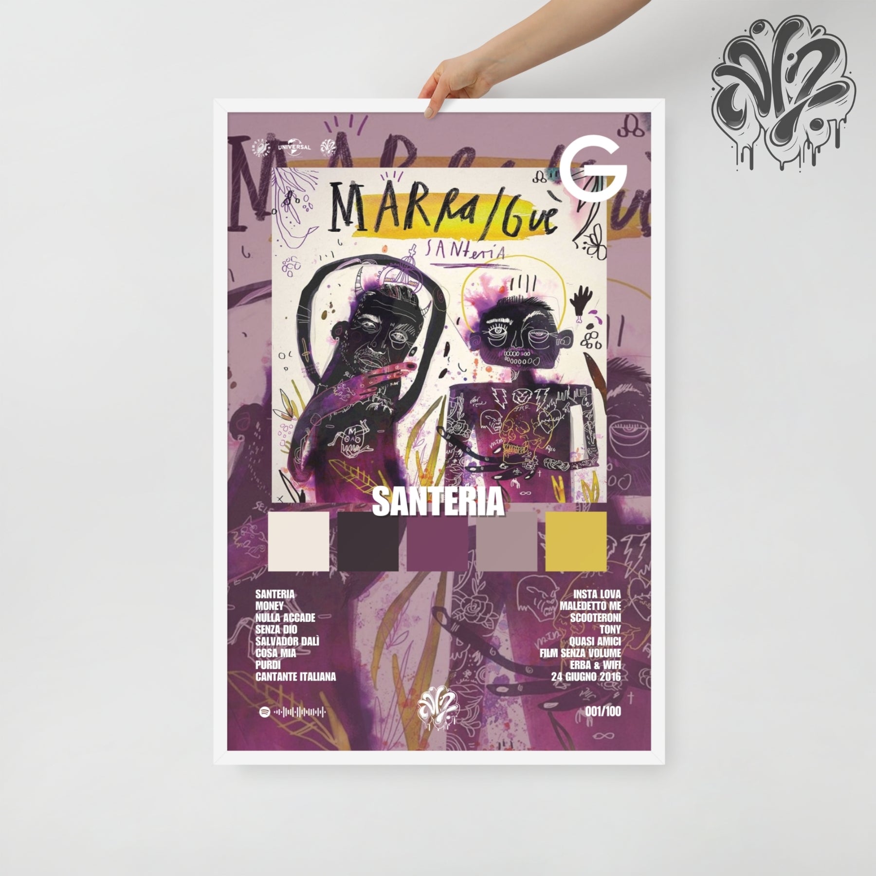 Santeria di Guè e Marracash- Poster in A3 con cornice pronto da appendere