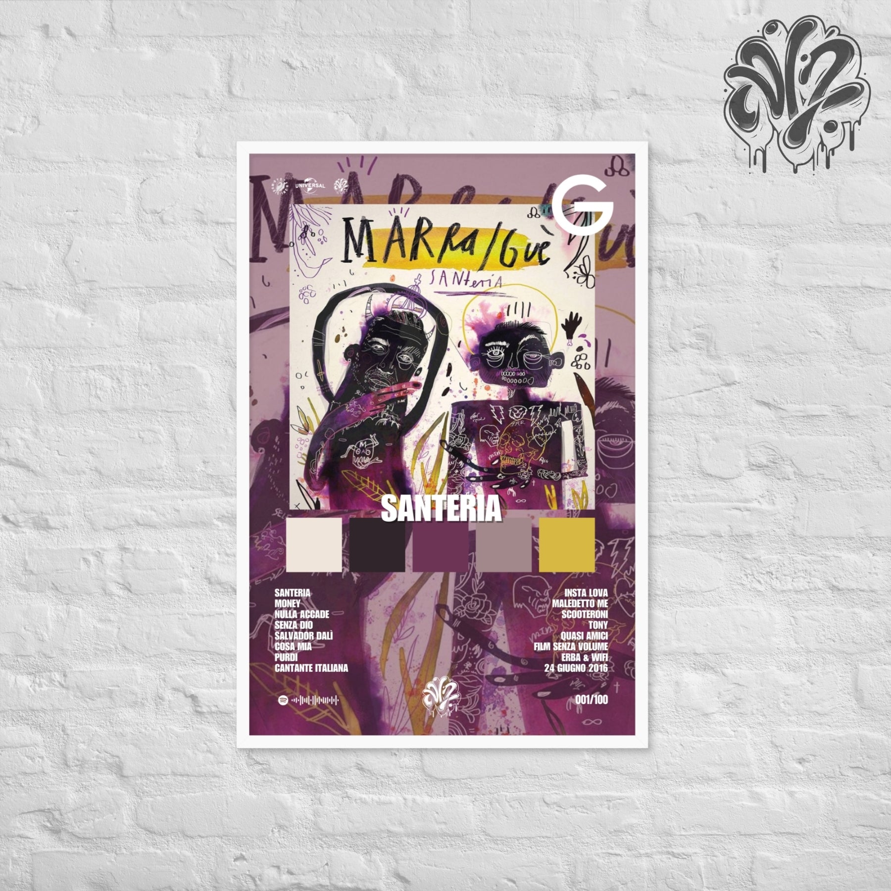 Santeria di Guè e Marracash- Poster in A3 con cornice pronto da appendere