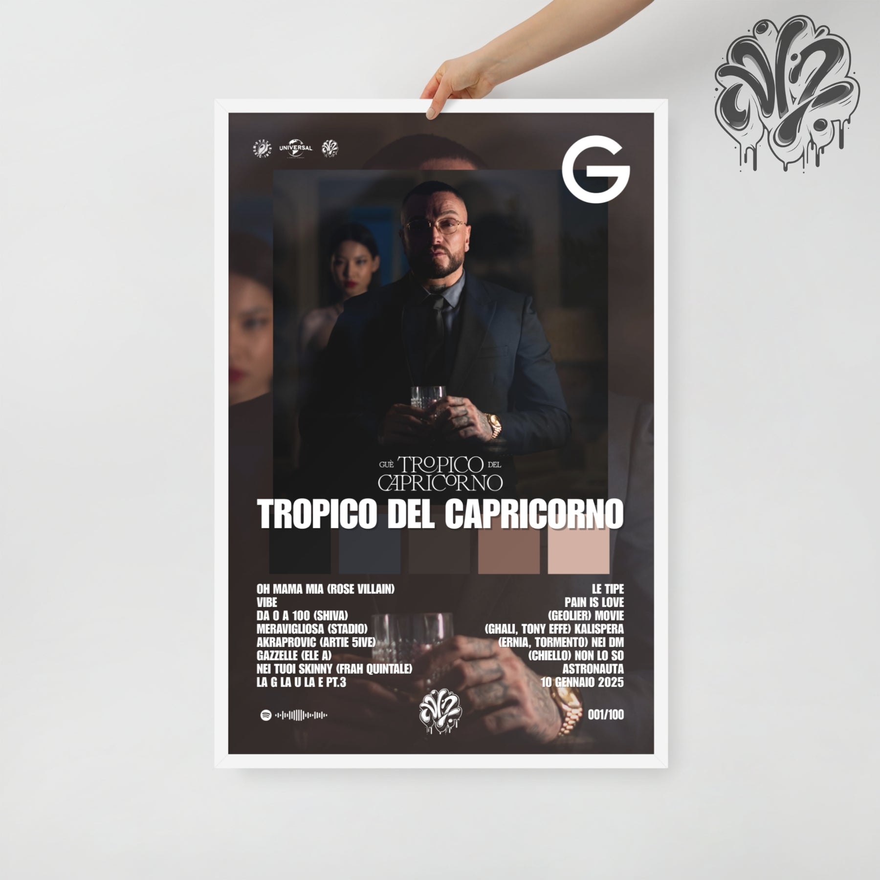 Tropico del capricorno di Guè - Poster in A3 con cornice pronto da appendere